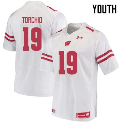 Youth Wisconsin Badgers NCAA #19 John Torchio White Authentic Under Armour Stitched College Football Jersey YN31Z81WH